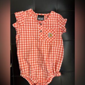 Carhartt Orange & White Gingham Baby Henley Romper